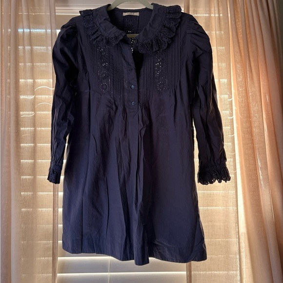 Doên Ruffled Eyelet Collar Dress - Navy – Size S - Picture 1 of 4